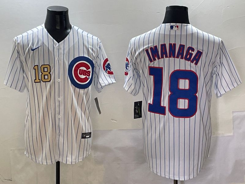 Men Chicago Cubs #18 Imanaga White Stripe Game Nike 2025 MLB Jersey style 2